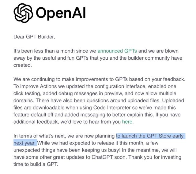 《GPT商店推迟至2024年发布，OpenAI持续优化功能》
