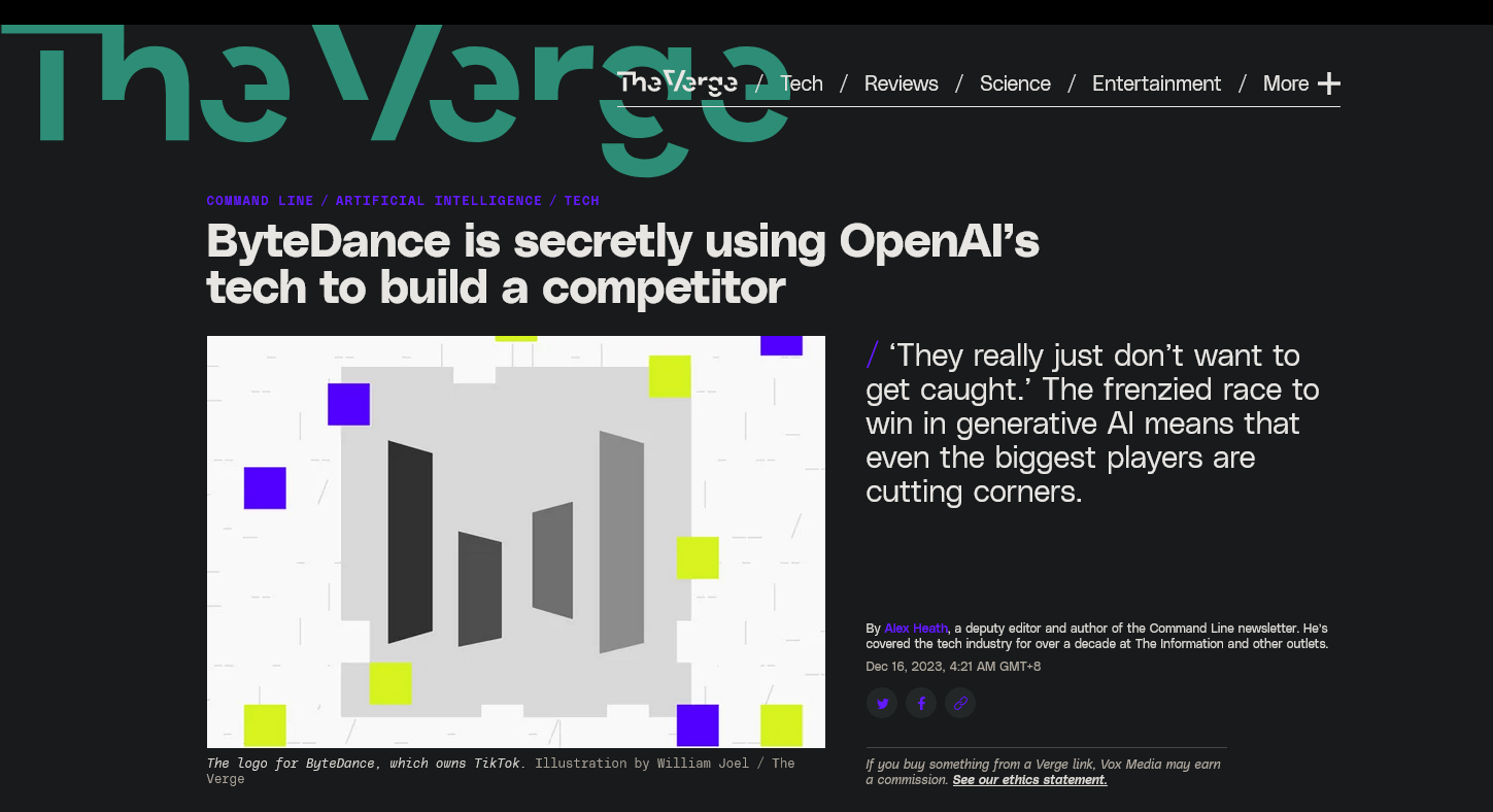 《字节跳动涉嫌违规使用OpenAI技术，AI大模型训练遇阻》